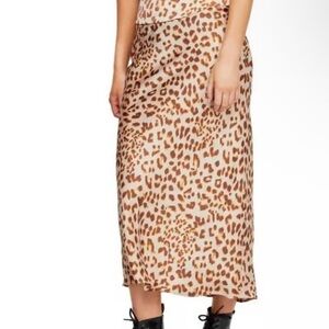 Free People Normani Leopard Print Bias Cut Midi Skirt Size 4